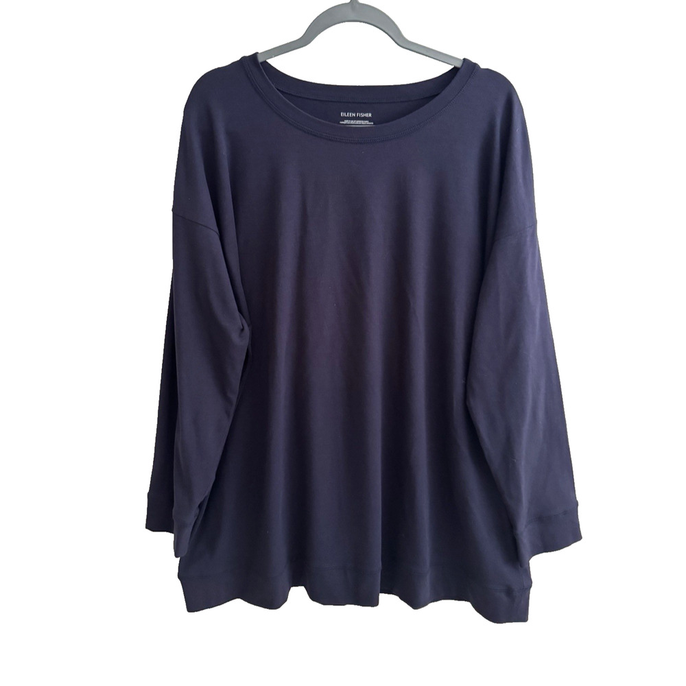 Eileen Fisher Long-Sleeve Top XL Dark-Blue Organic Cotton Stretch Pullover